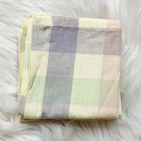 Easter Plaid Pastel Cloth Napkins Purple Blue Yellow One Size Set 2 - Picture 3 of 3